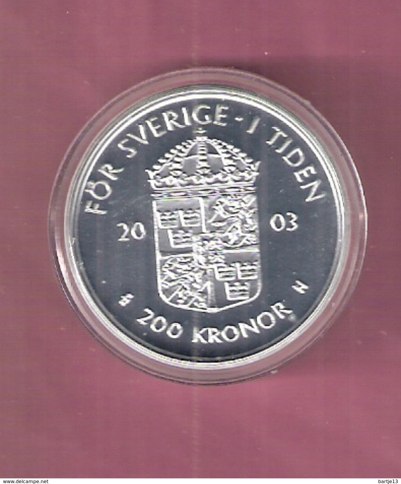 ZWEDEN 200 KRONER 2003 SILVER FDC 200TH ANN. REIGN CARL GUSTAV - SCRATCHES ONLY ON CAPSEL; - Zweden