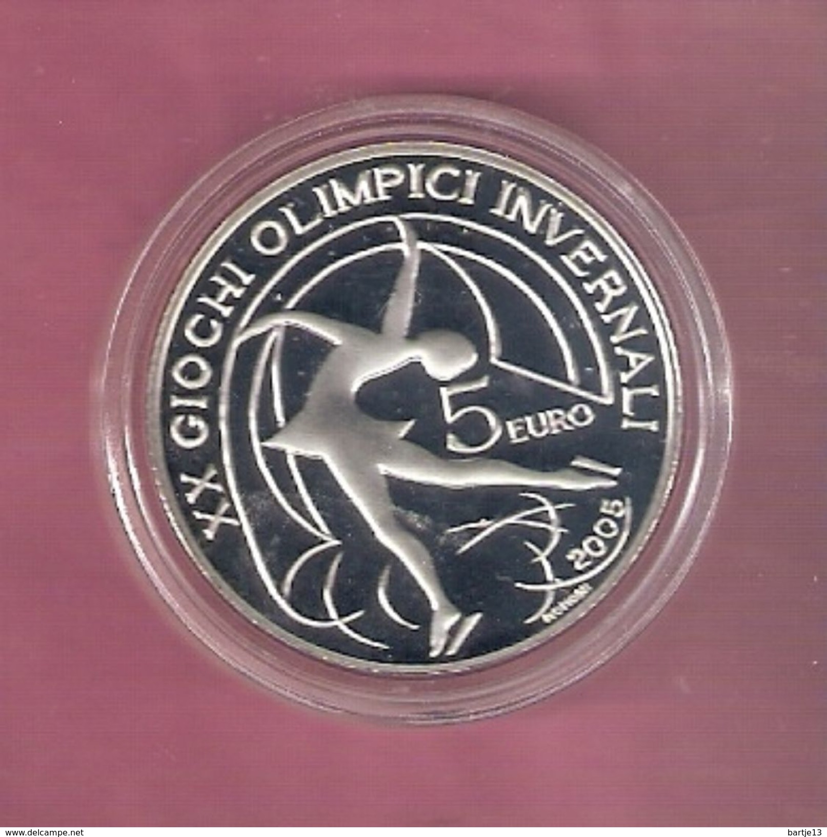 ITALIE 5 EURO 2005 SILVER PROOF OLYMPICS FIGURES SKATING - SCRATCHES ONLY ON CAPSEL; - Italie