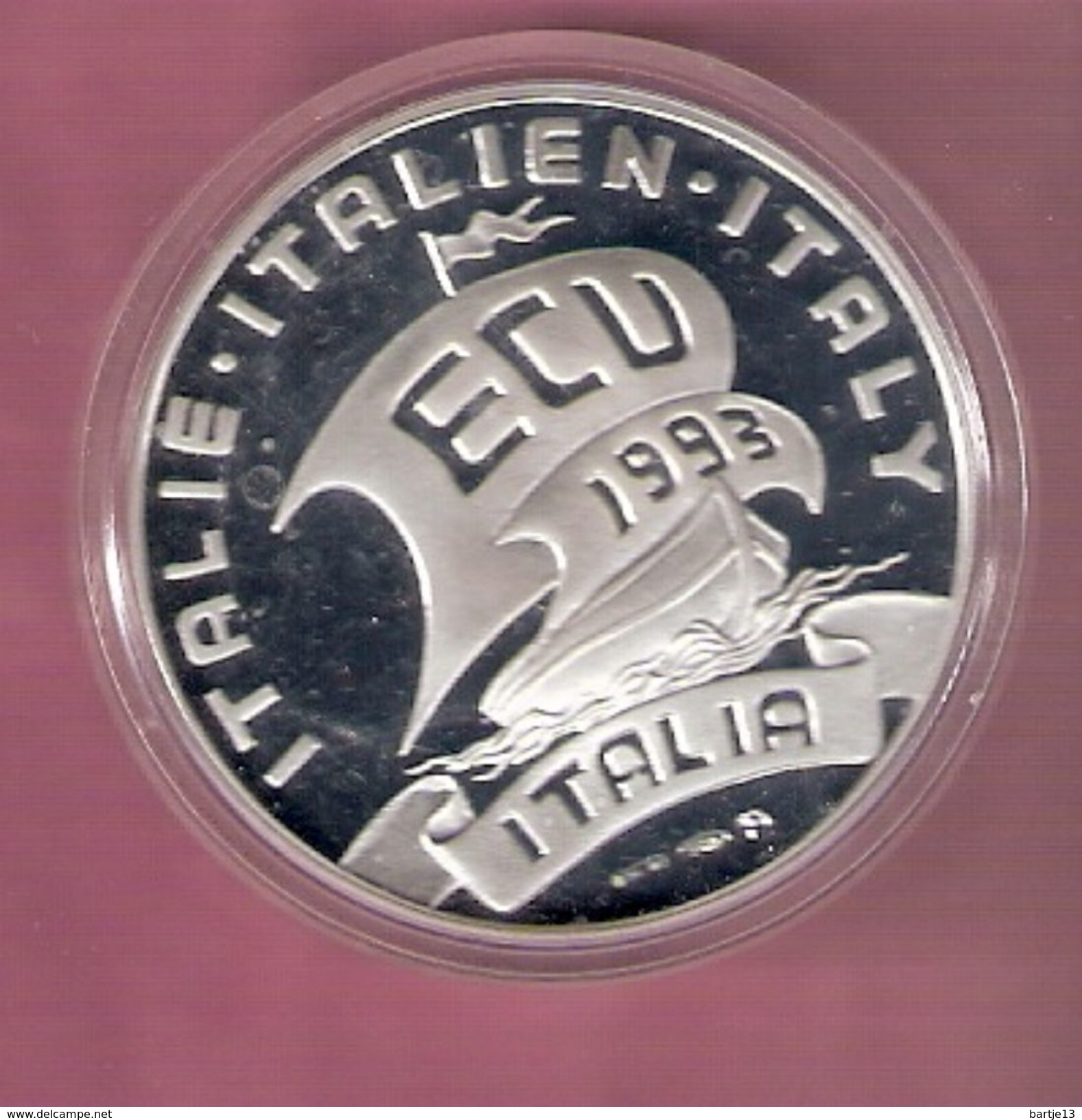 ITALIE ECU 1993  SILVER PROOF SHIP - SCRATCHES ONLY ON CAPSEL; - Andere & Zonder Classificatie