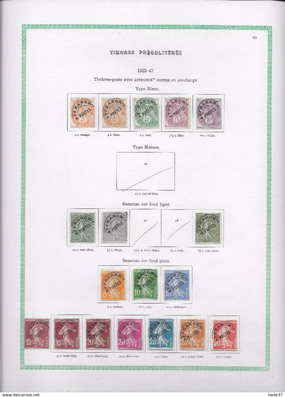 France Préoblitérés - Collection Vendue Page Par Page - Timbres Neufs */(*) B/TB - Altri & Non Classificati