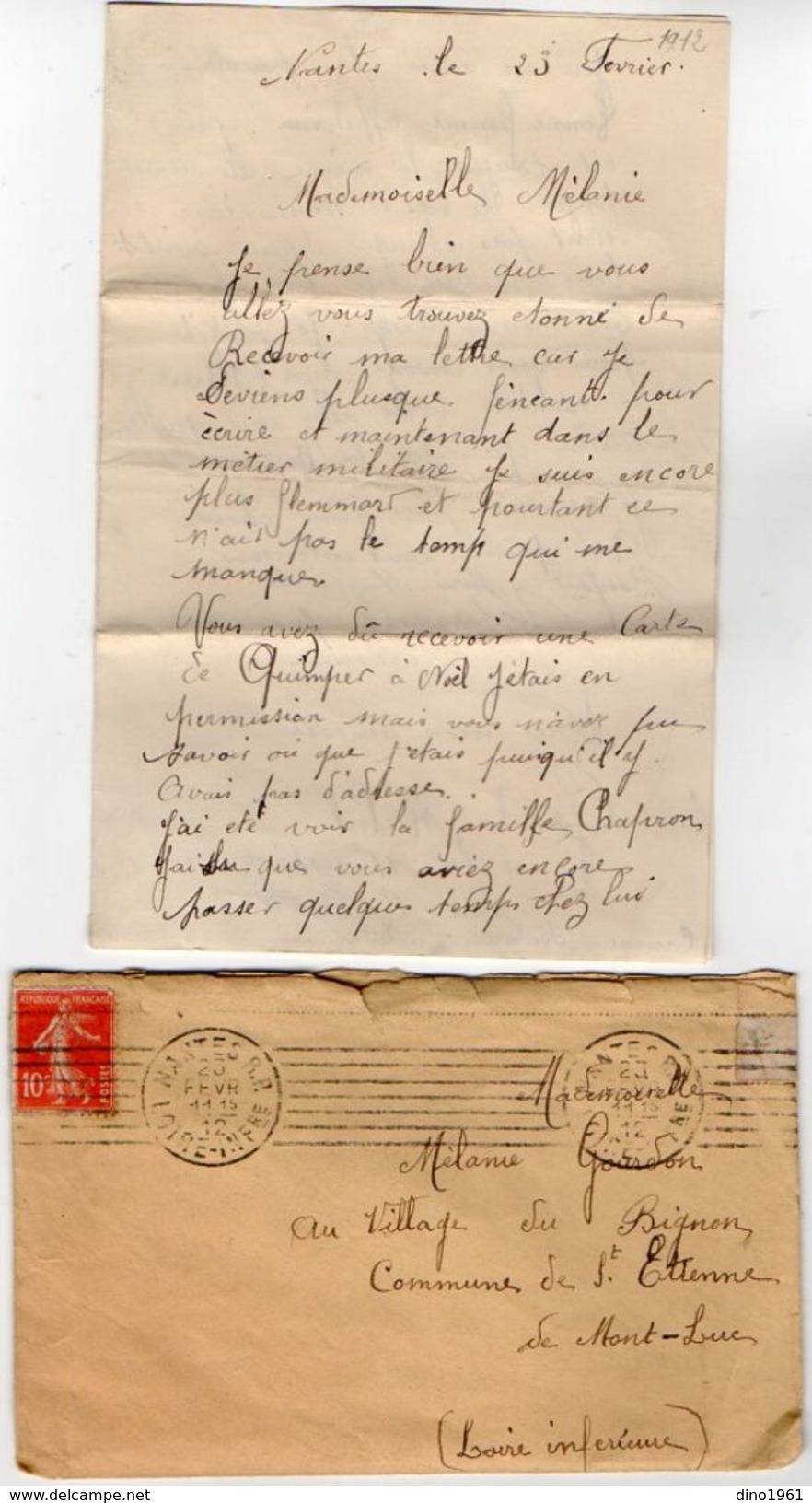 VP11.179 - MILITARIA - Enveloppe & Lettre Du Soldat Michel GADET à La 11ème Section Des C.O.A Caserne Bedeau à NANTES - Documenti