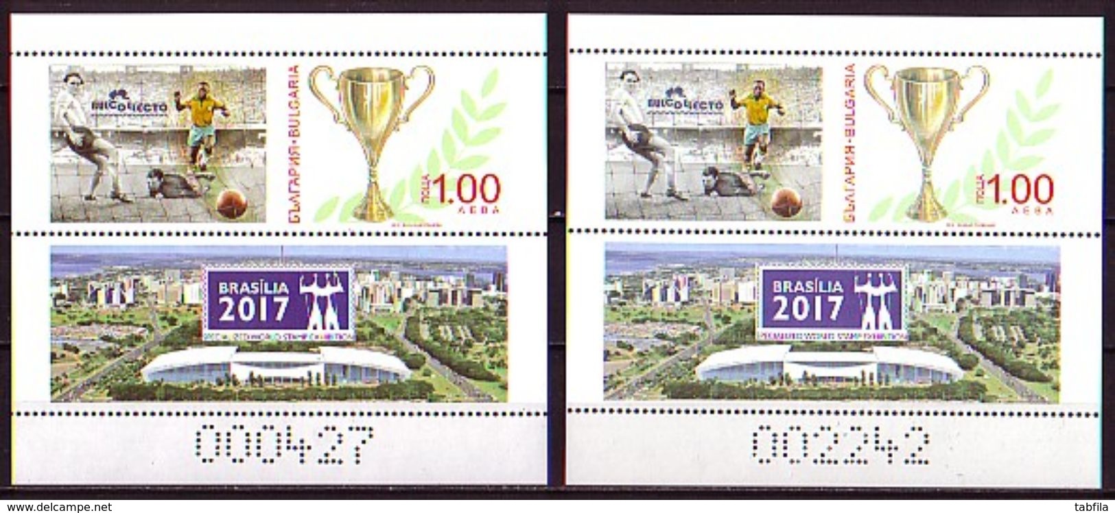 BULGARIA - 2017 - Phil.exp. Du Mond - Brazilia 2017 - Pele - 2 Bl Limite - Normal Et Avec UV - Autres & Non Classés