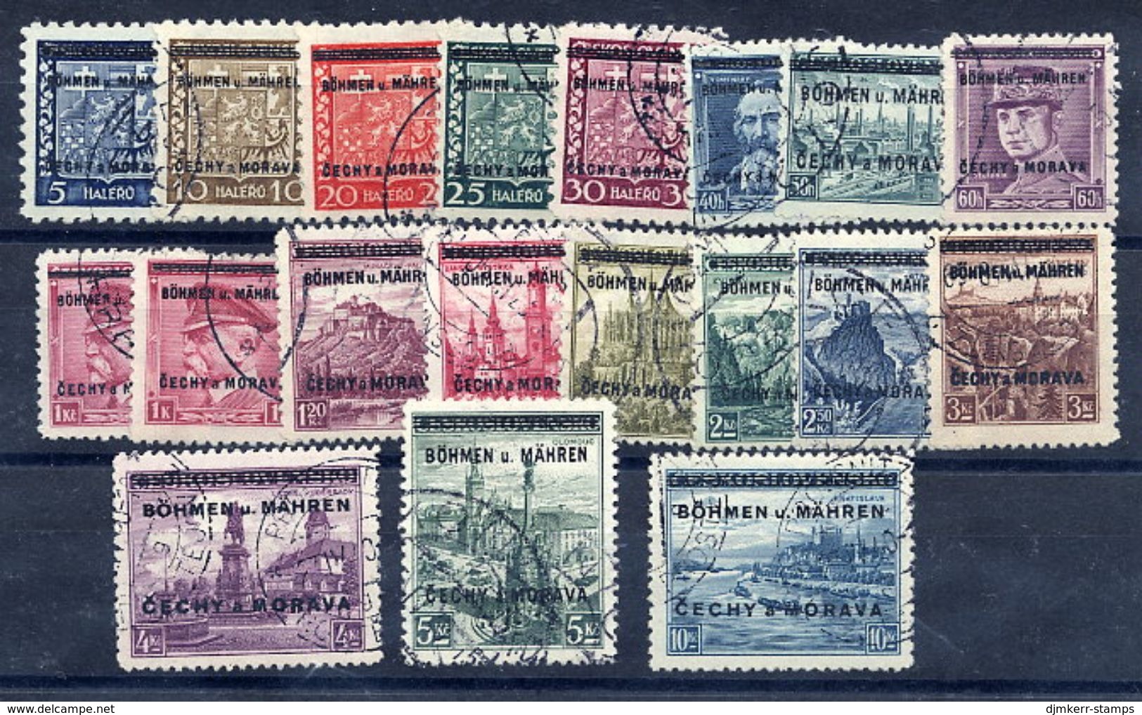 BOHEMIA And MORAVIA 1939 Overprints On Czechoslovakia Definitives Complete Used.  Michel 1-19 - Used Stamps