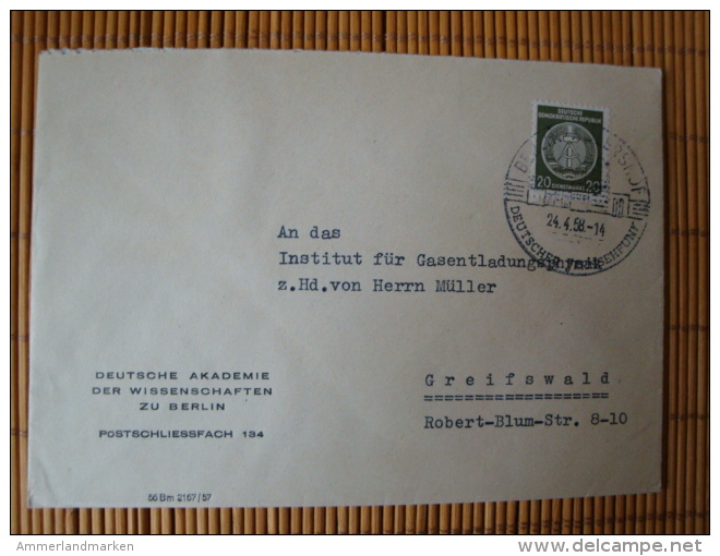 DDR, Dienstpostbrief  Mit Marke A, 20 Pfg. Zirkelbogen Rechts, Deutsche Akademie Der Wissenschaften Zu Berlin, Gel. 1958 - Sonstige & Ohne Zuordnung