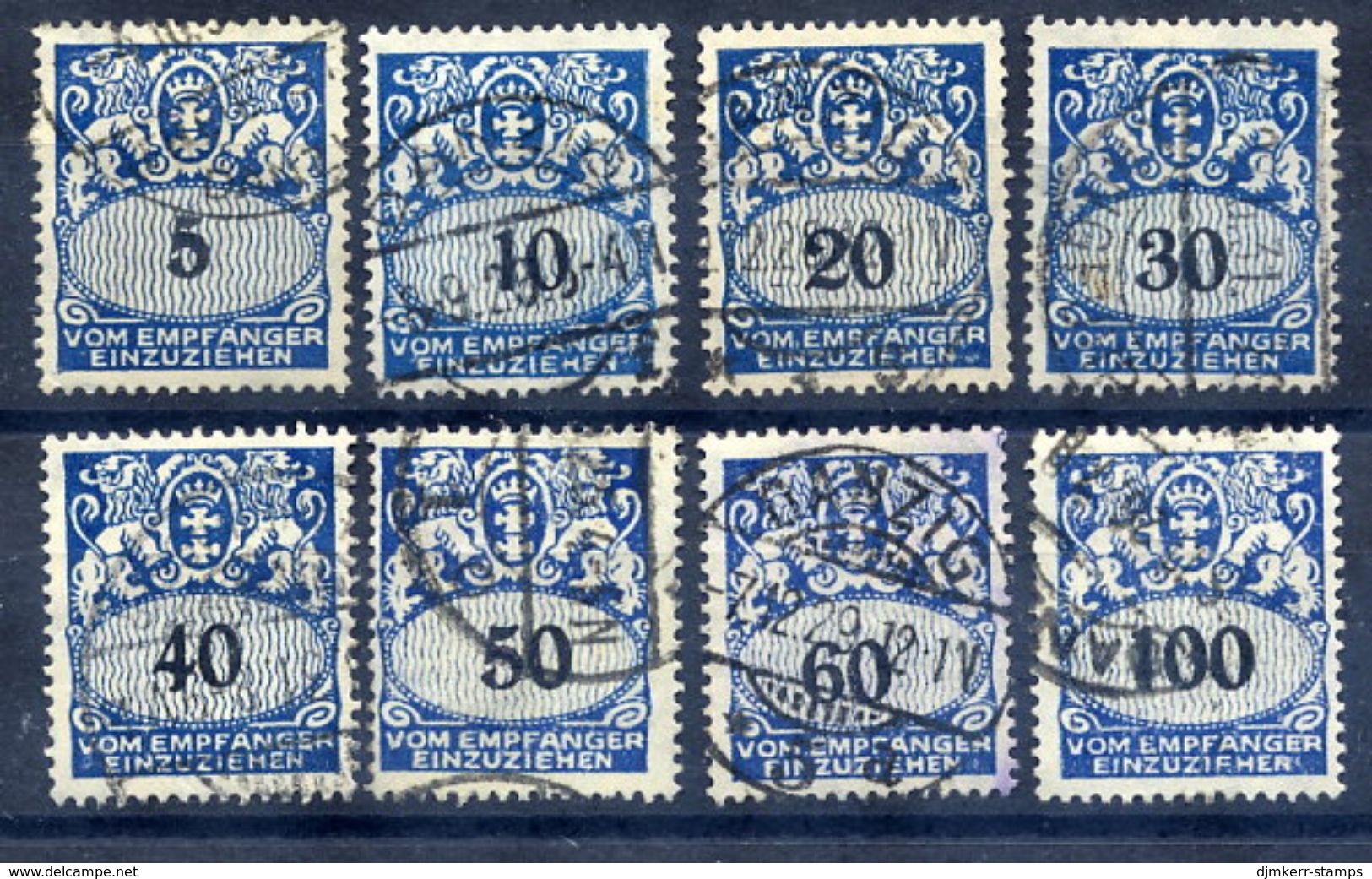 DANZIG 1923 Postage Due Set Of 8 Used.  Michel Porto 30-37 - Other & Unclassified