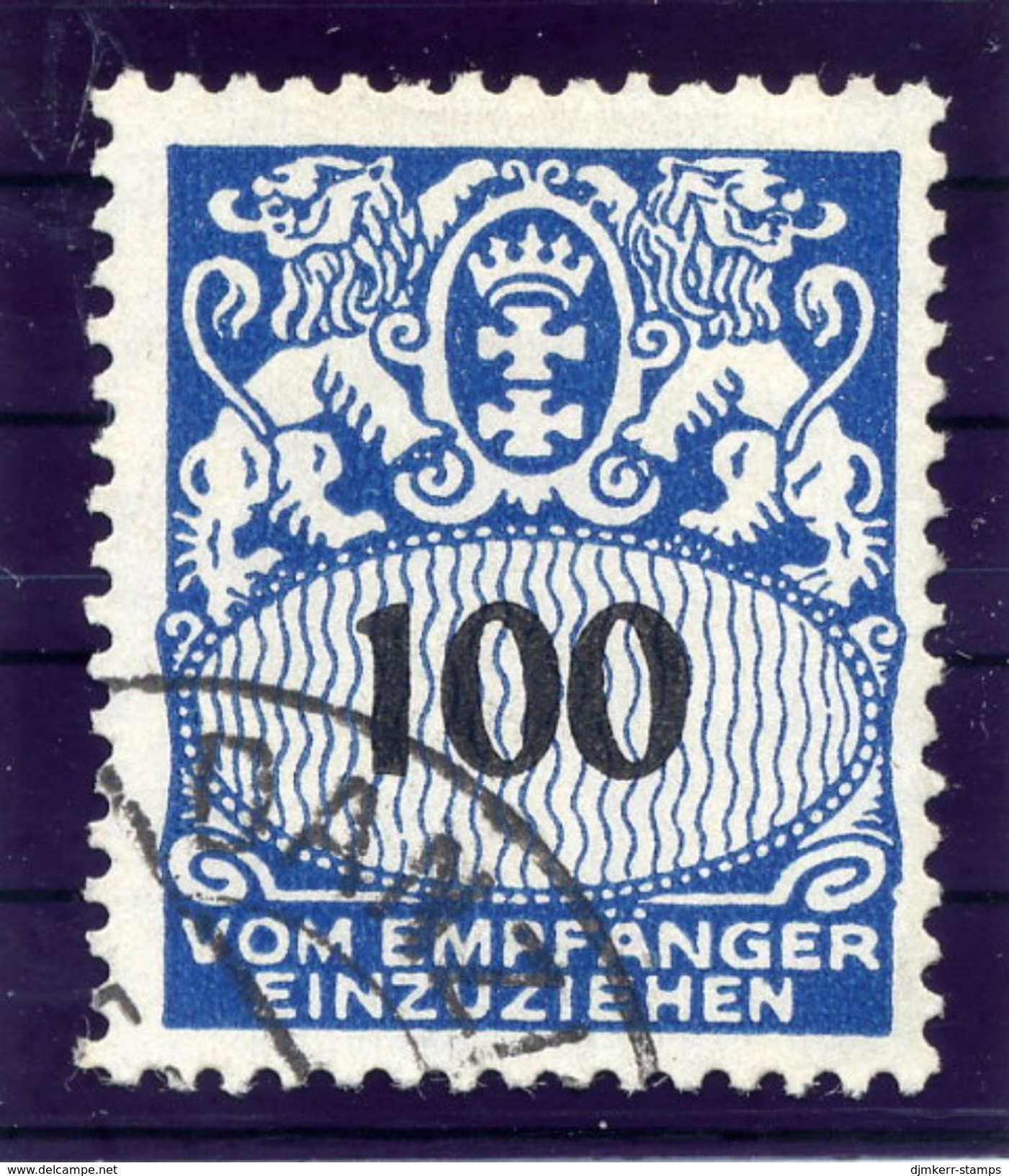 DANZIG 1938 Postage Due 100 Pf. With Swastika Watermark Used.  Michel Porto 47 - Taxe