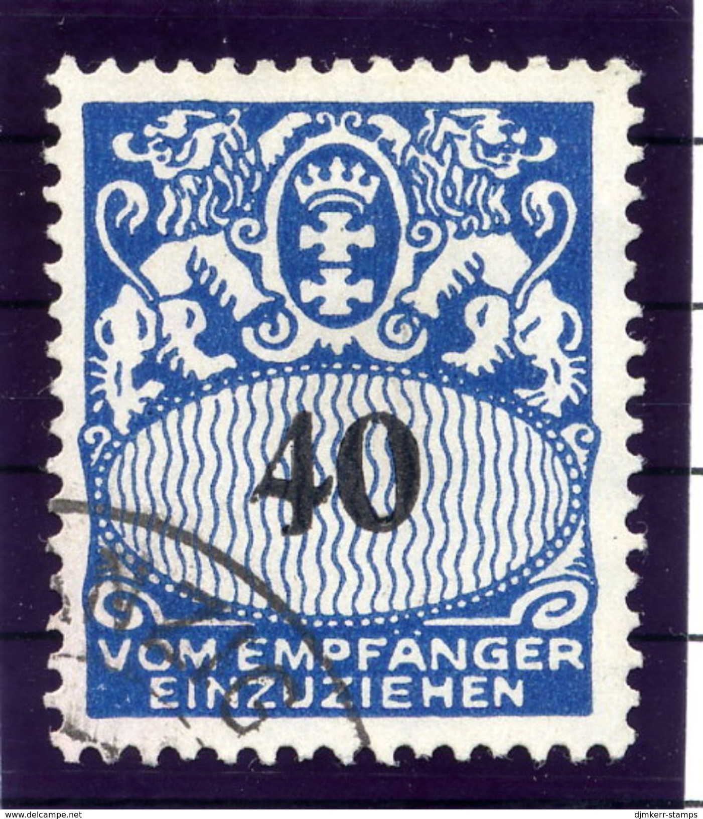 DANZIG 1938 Postage Due 40 Pf. With Swastika Watermark Used.  Michel Porto 45 - Portomarken