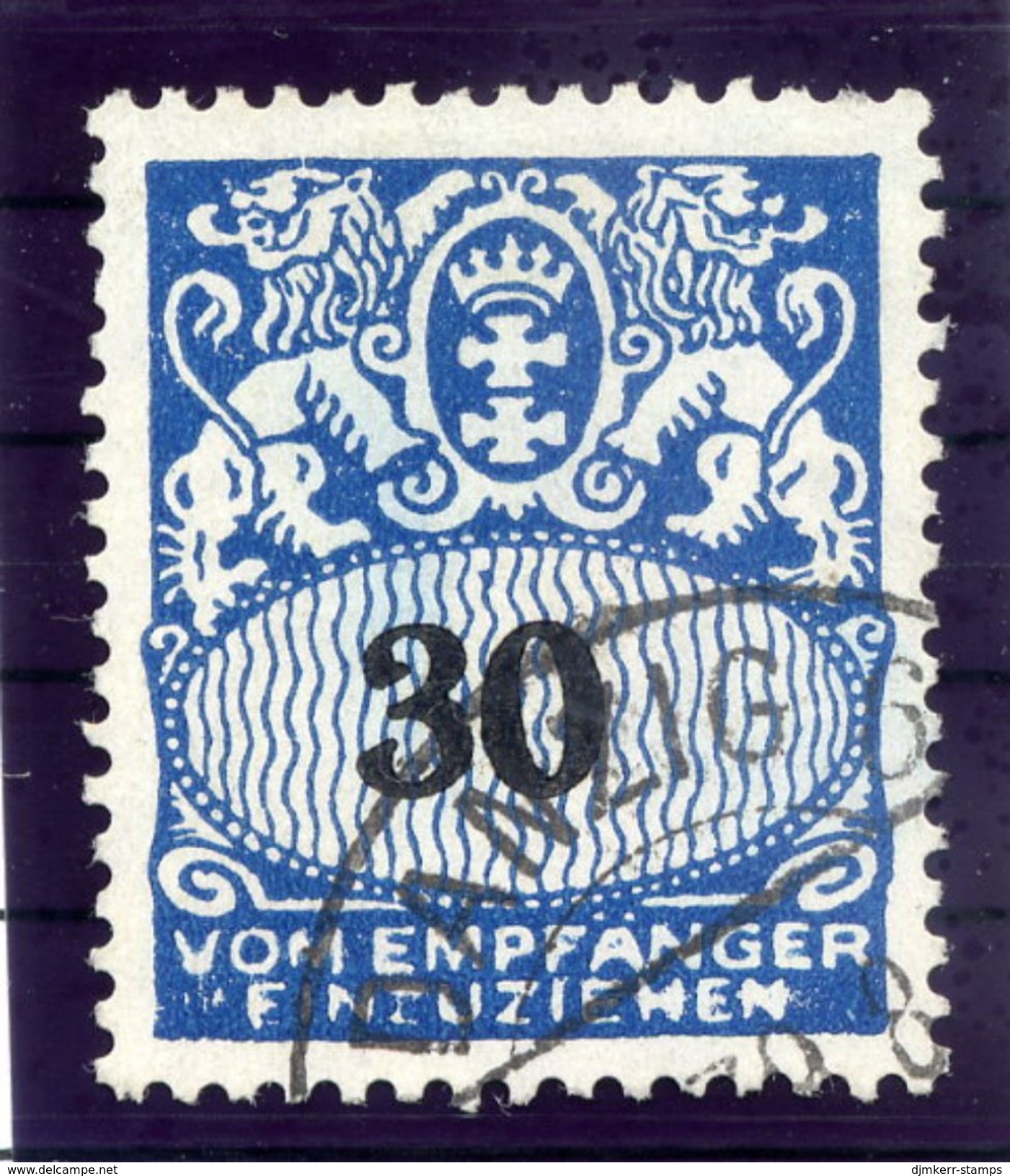 DANZIG 1938 Postage Due 30 Pf. With Swastika Watermark Used.  Michel Porto 44 - Taxe