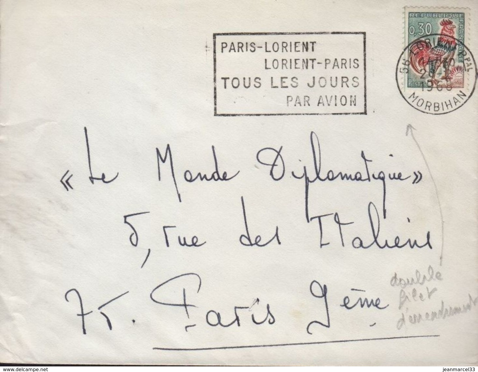 Lettre Avec Variété Sur Le 0,30 Coq, Double Filet D'encadrement Vert à Gauche Du Timbre - Lettres & Documents