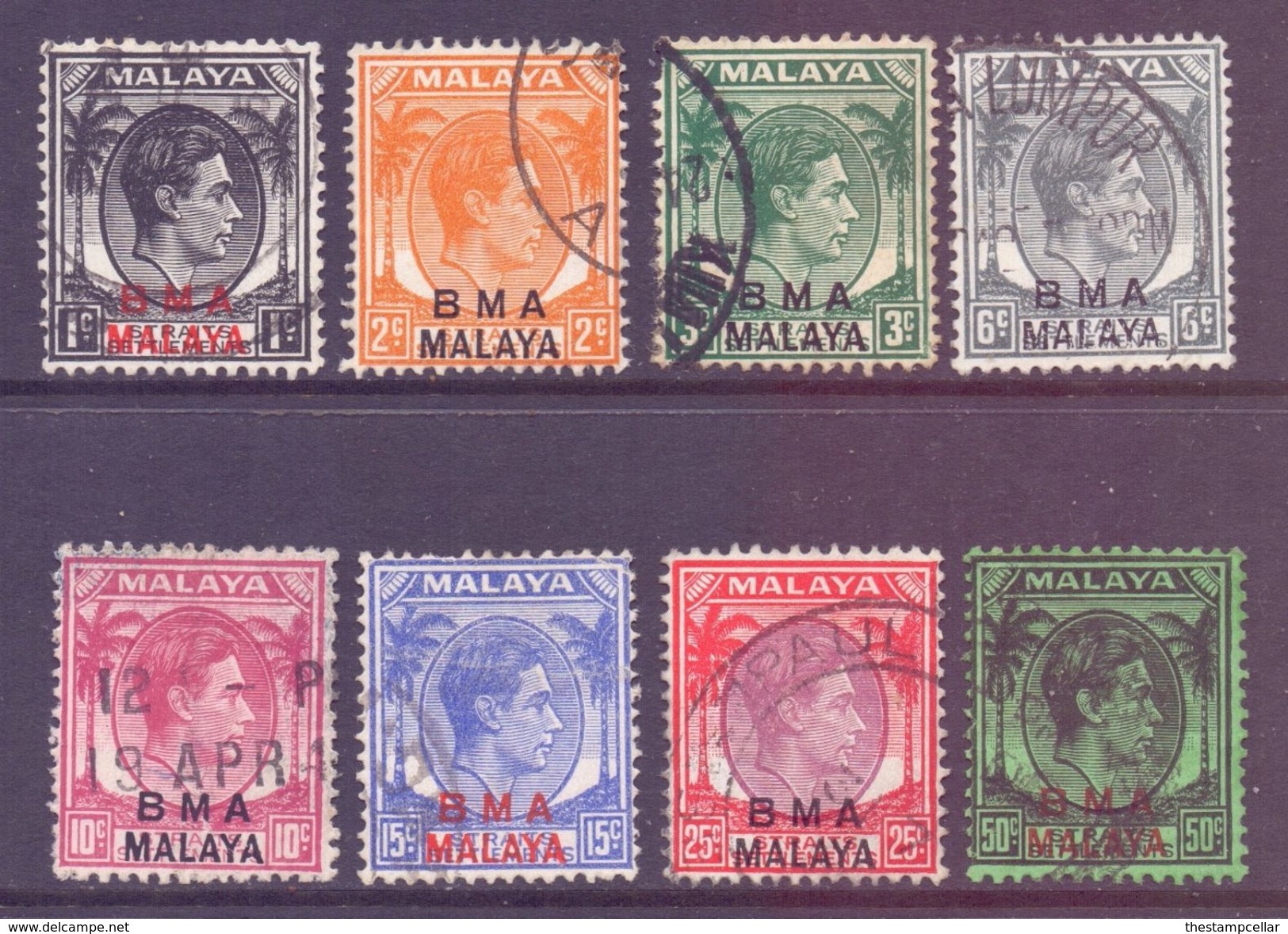 Malaya BMA British Military Administration 1945 Range 1c - 50c Used - Malaya (British Military Administration)