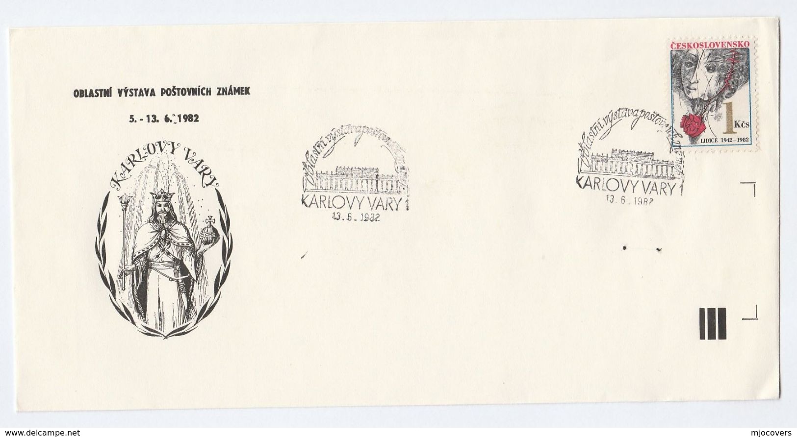 1982 Karlovy Vary EVENT COVER ROSE Flower LIDICE WWII Stamps  Czechoslovakia Roses Flowers - Covers & Documents