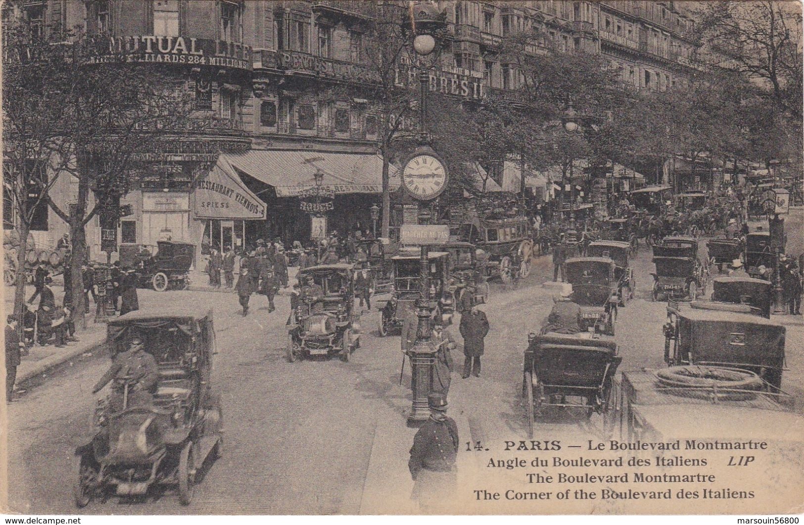 CPA N°14 Dept 75 PARIS Le Boulevard MONTMARTRE Angle Du Boulevard Des Italiens - Other & Unclassified