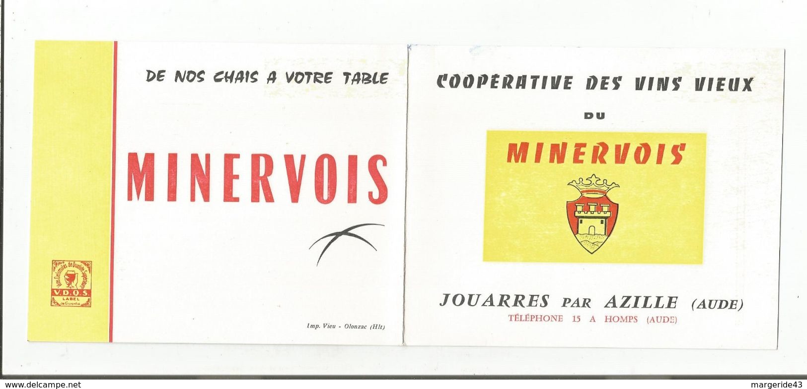 PUB COOPERATIVE VINS DU MINERVOIS - JOUARRES PAR AZILLES AUDE - Pubblicitari