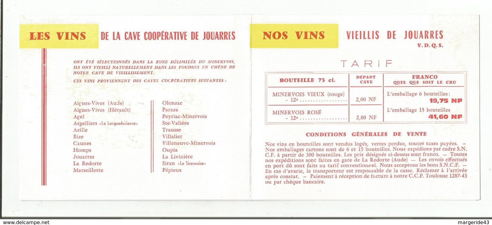 PUB COOPERATIVE VINS DU MINERVOIS - JOUARRES PAR AZILLES AUDE - Pubblicitari