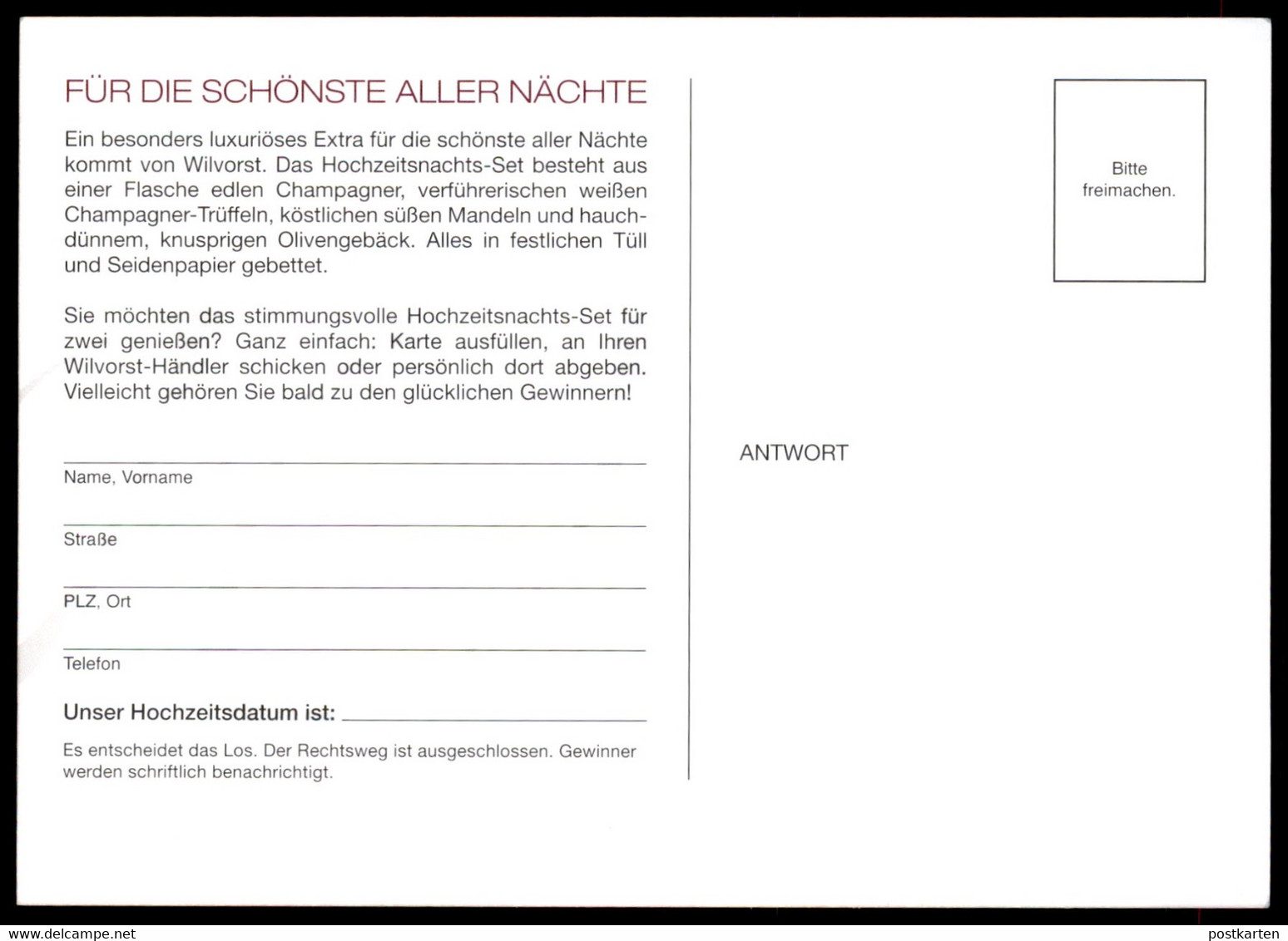 ÄLTERE POSTKARTE WILVORST WIR GRATULIEREN HOCHZEIT HEIRAT Marriage Wedding Mariage Tattinger Champagner Postcard Cpa AK - Noces