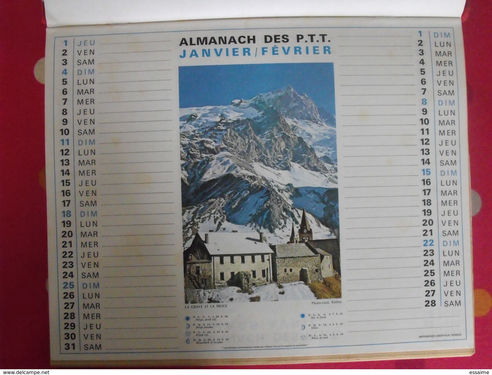 Calendrier Postes Almanach Des P.T.T. Angers + Liste Des Communes De France 210 Pages. Chien Chat - Grand Format : 1961-70