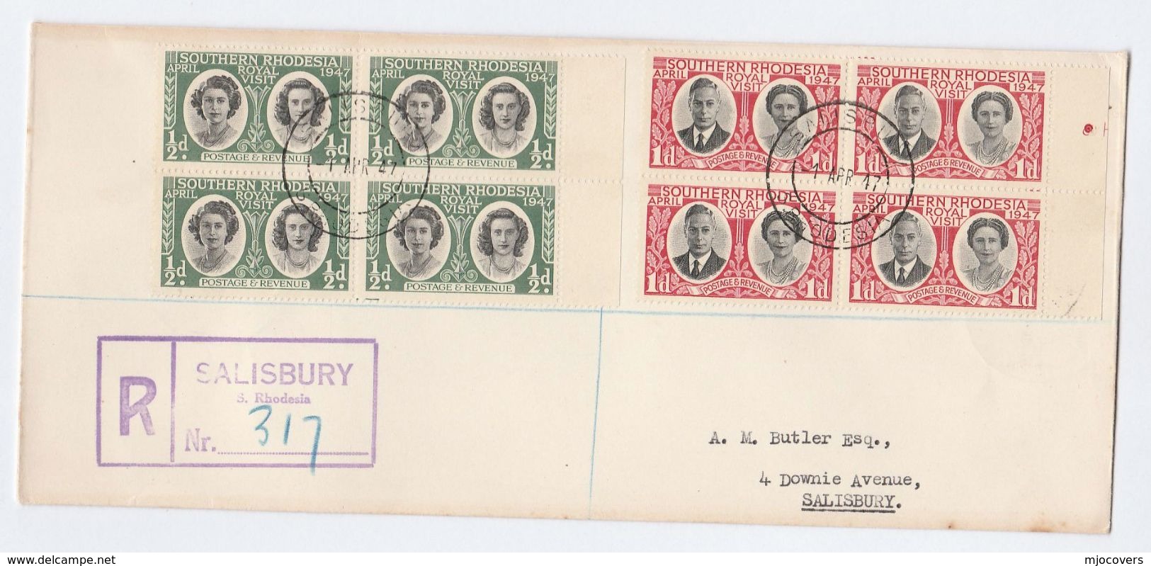 1947 Southern RHODESIA FDC Blocks Of 4 Royalty ROYAL VISIT Stamps Cover - Southern Rhodesia (...-1964)