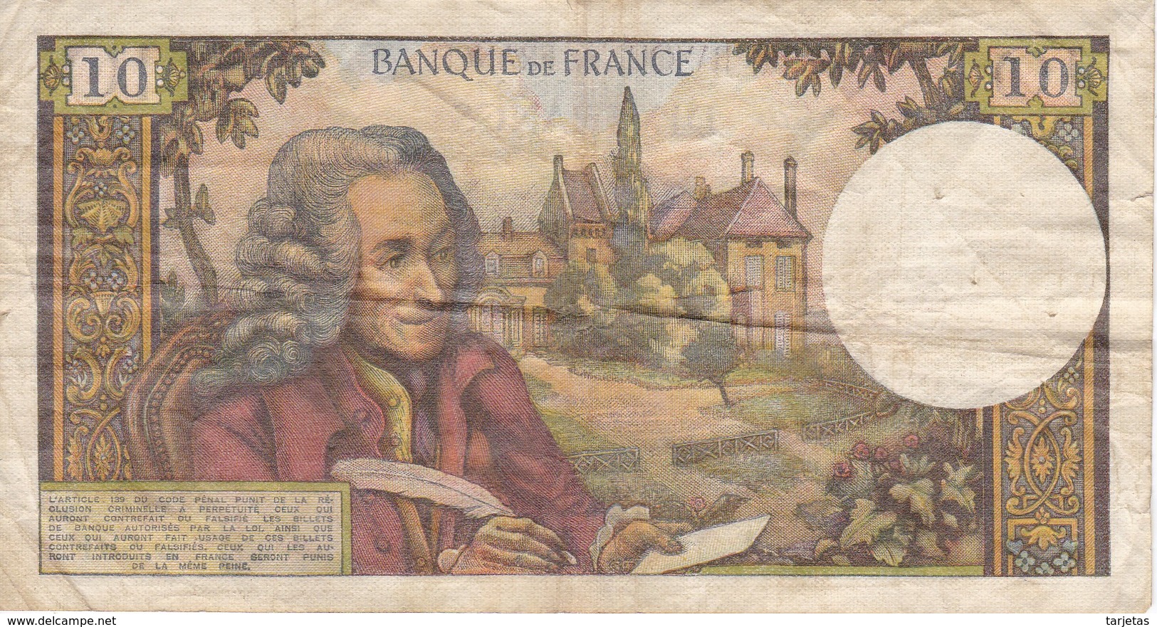 BILLETE DE FRANCIA DE 10 FRANCS DEL 8-1-1970 (BANKNOTE) VOLTAIRE - 10 F 1963-1973 ''Voltaire''