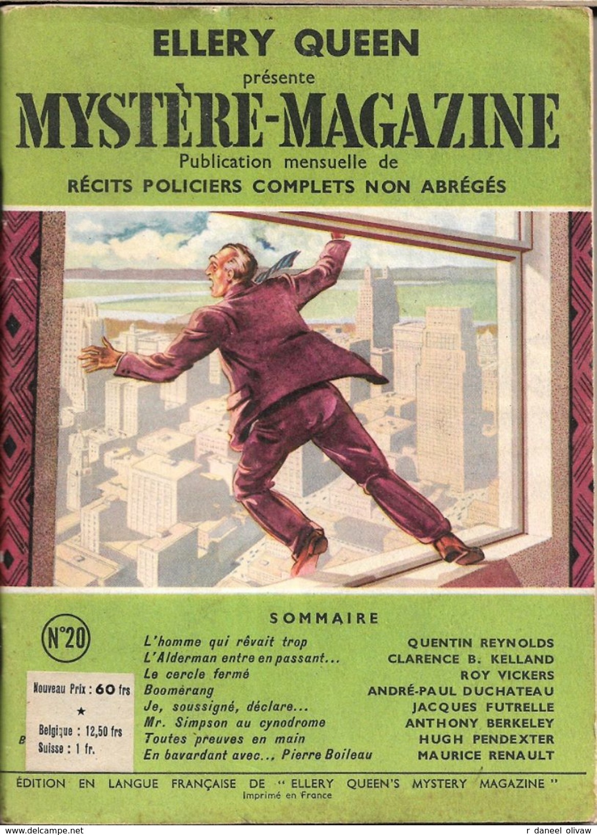 Mystère Magazine N° 20, Septembre 1949 (BE+) - Opta - Ellery Queen Magazine