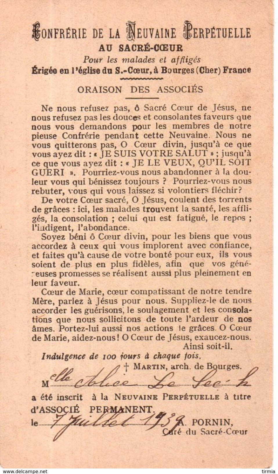 Confrérie De La Neuvaine Perpétuelle - Au Sacré-Coeur  - 1939 - Religione & Esoterismo