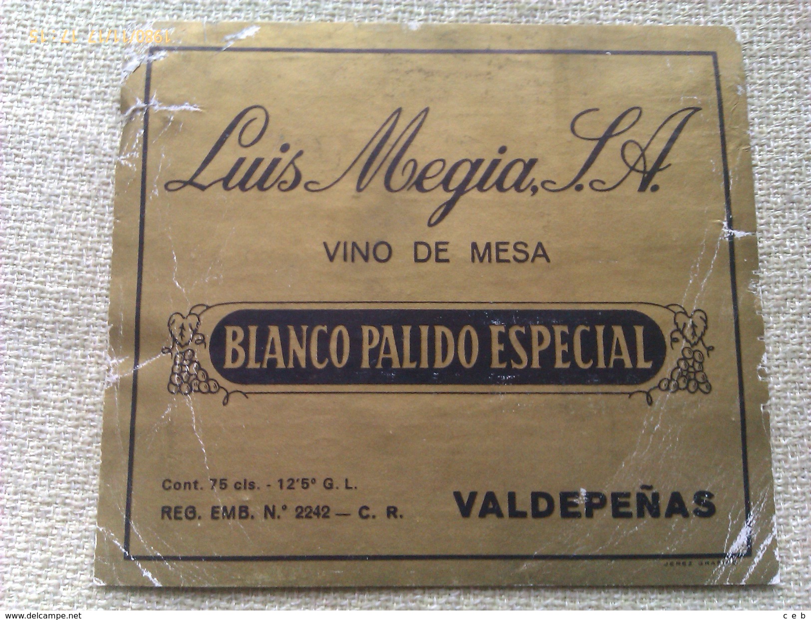 Etiqueta Vino Luis Megia. Bodegas Luis Megia. D.O. Valdepeñas. Ciudad Real. Castilla La Mancha. España. Años '80 - Vino Tinto