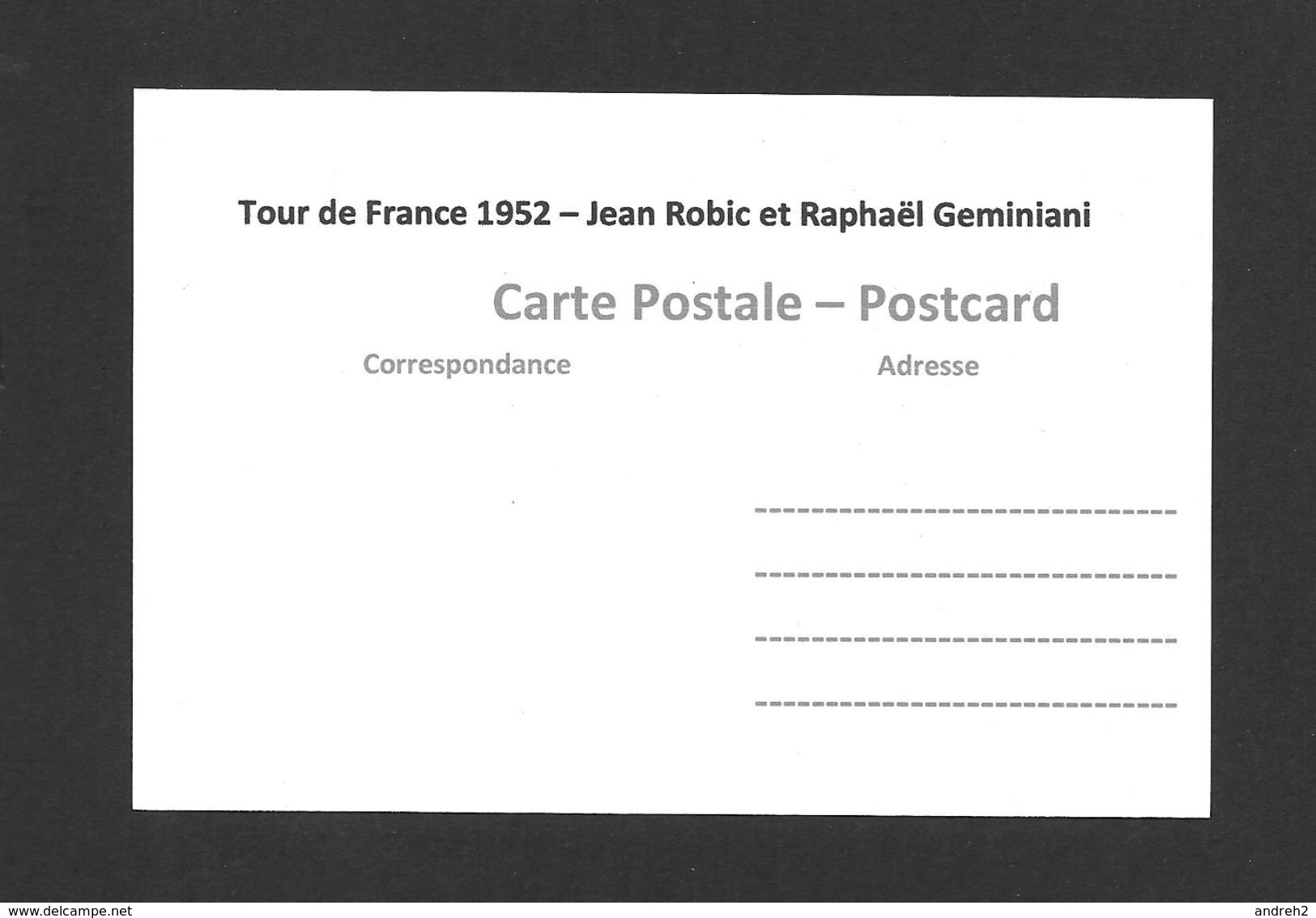 SPORTS - SPORT CYCLISME  VÉLO  SOUVENIR DU TOUR DE FRANCE EN 1952 JEAN ROBIC ET RAPHAËL GEMINIANI - Cyclisme