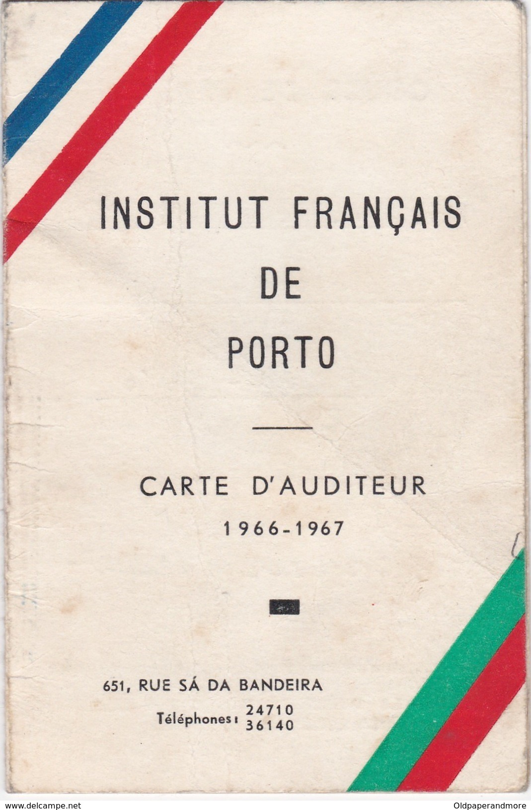 PORTUGAL - INSTITUTO FRANÇAIS DE PORTO - CARTE D'AUDITEUR 1966/1967 - CENTRE DE MATOSINHOS - Autres & Non Classés