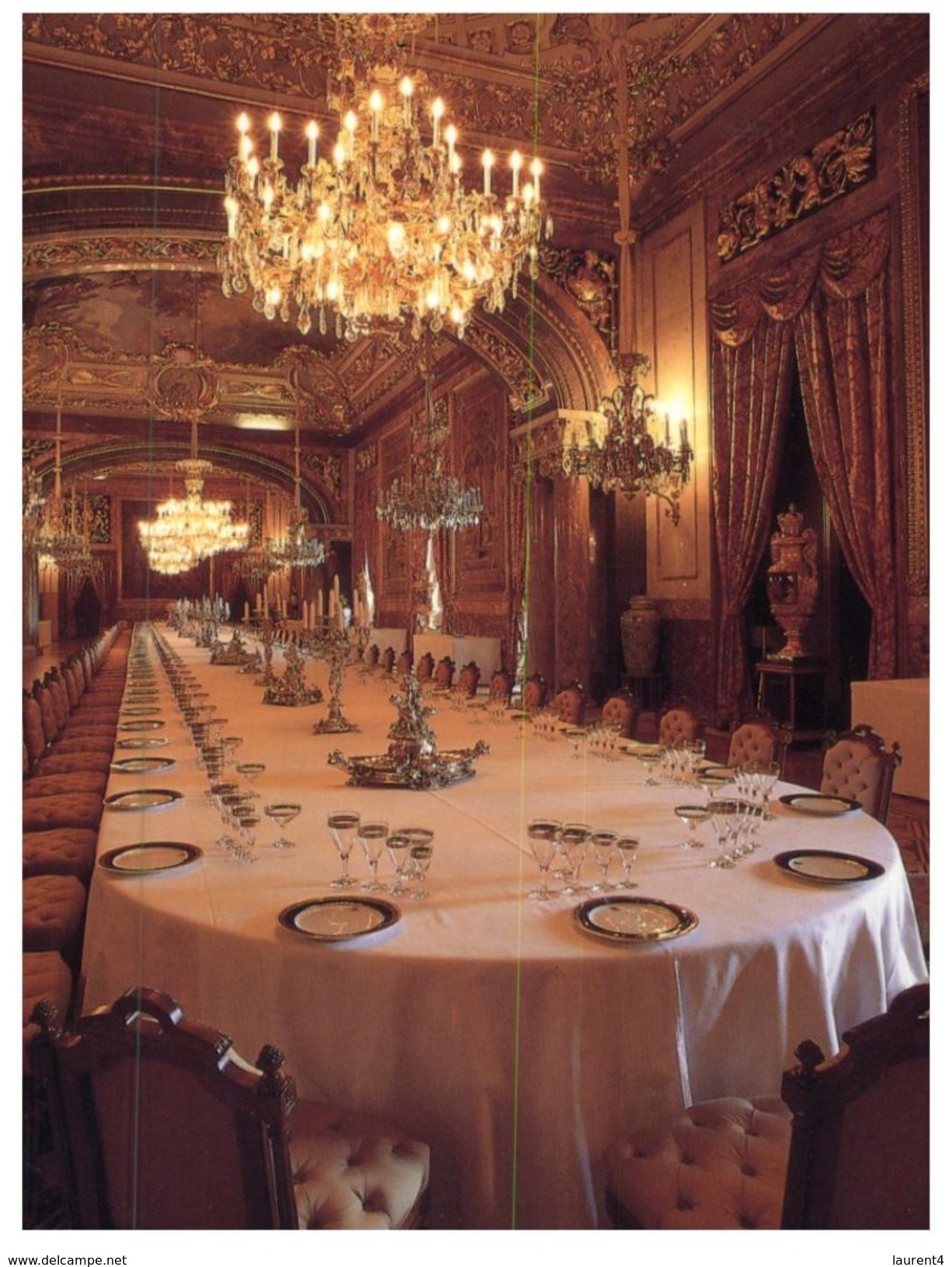 (644) Spain - Madrid Royal Palace Dining Room (with Stamp At Back) - Monuments