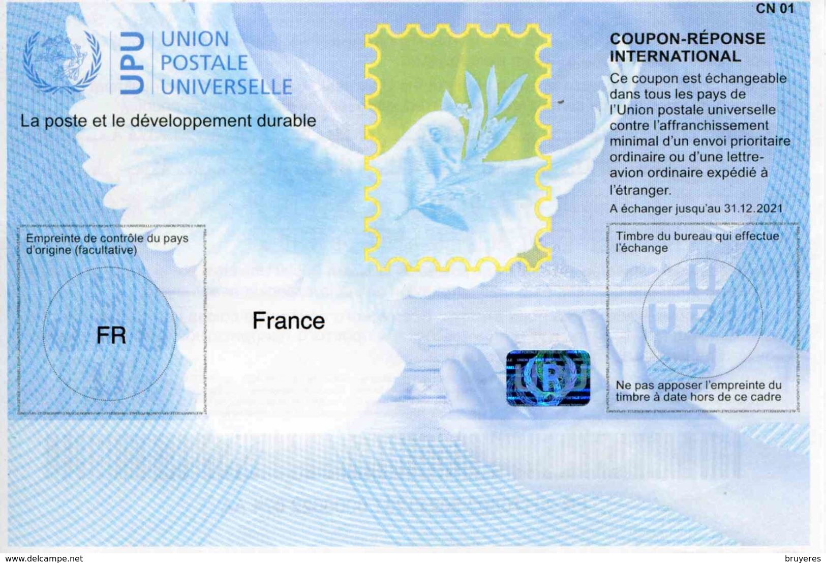 COUPON-REPONSE INTERNATIONAL (F) - CN 01 - Validité 31.12.2021 - Antwoordbons