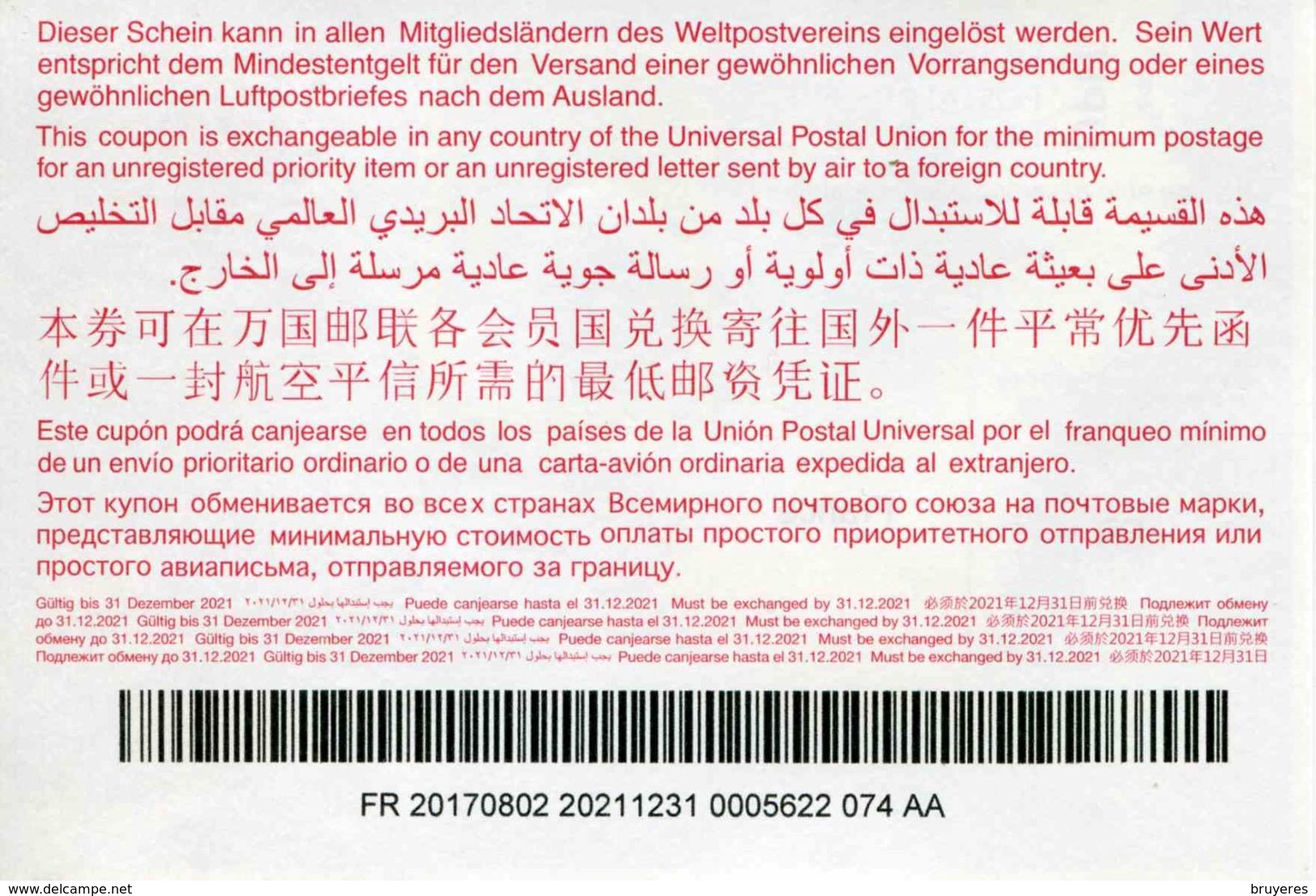 COUPON-REPONSE INTERNATIONAL (F) - CN 01 - Validité 31.12.2021 - Antwoordbons