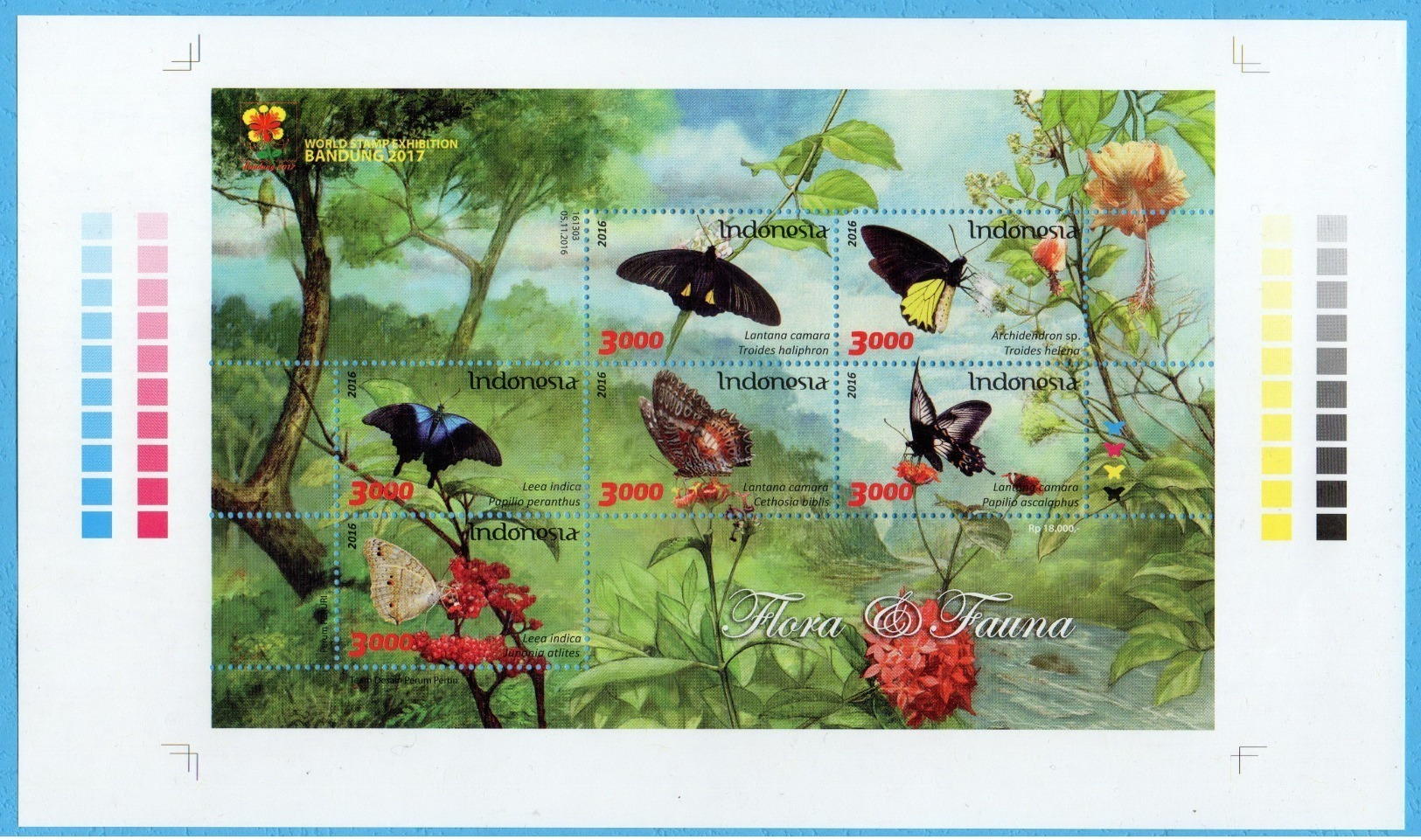 INDONESIA 2016 BUTTERFLY FLOWERS OVPT BANDUNG 2017 PERF & IMPERF 2 MS SHEETLET STAMPS MNH - Indonesien