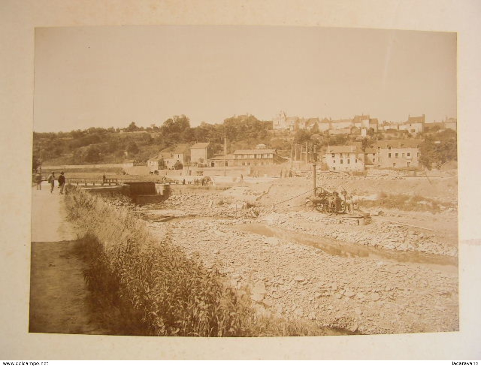 Photographie Photo Cpa Travaux Canal Roanne Briare Freycinet ? Ouvriers Machine A Vapeur Grand Format 38cm X 27cm - Anciennes (Av. 1900)
