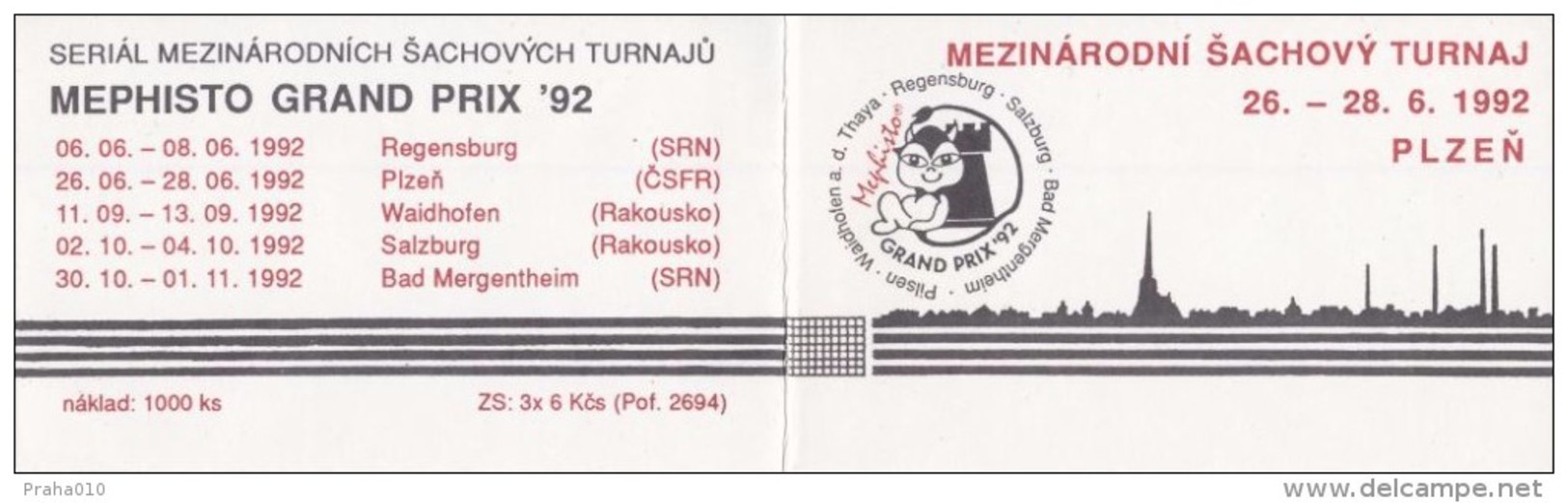 J0890 - Czechoslovakia (1992) Stamps Booklet: International Chess Tournament Mephisto GRAND PRIX '92 - Unused Stamps