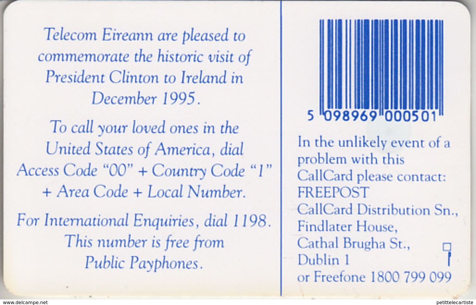 IRLANDE - PHONE CARD - TAXCARD ***   USA & CLINTON'S 1995  *** - Irlanda