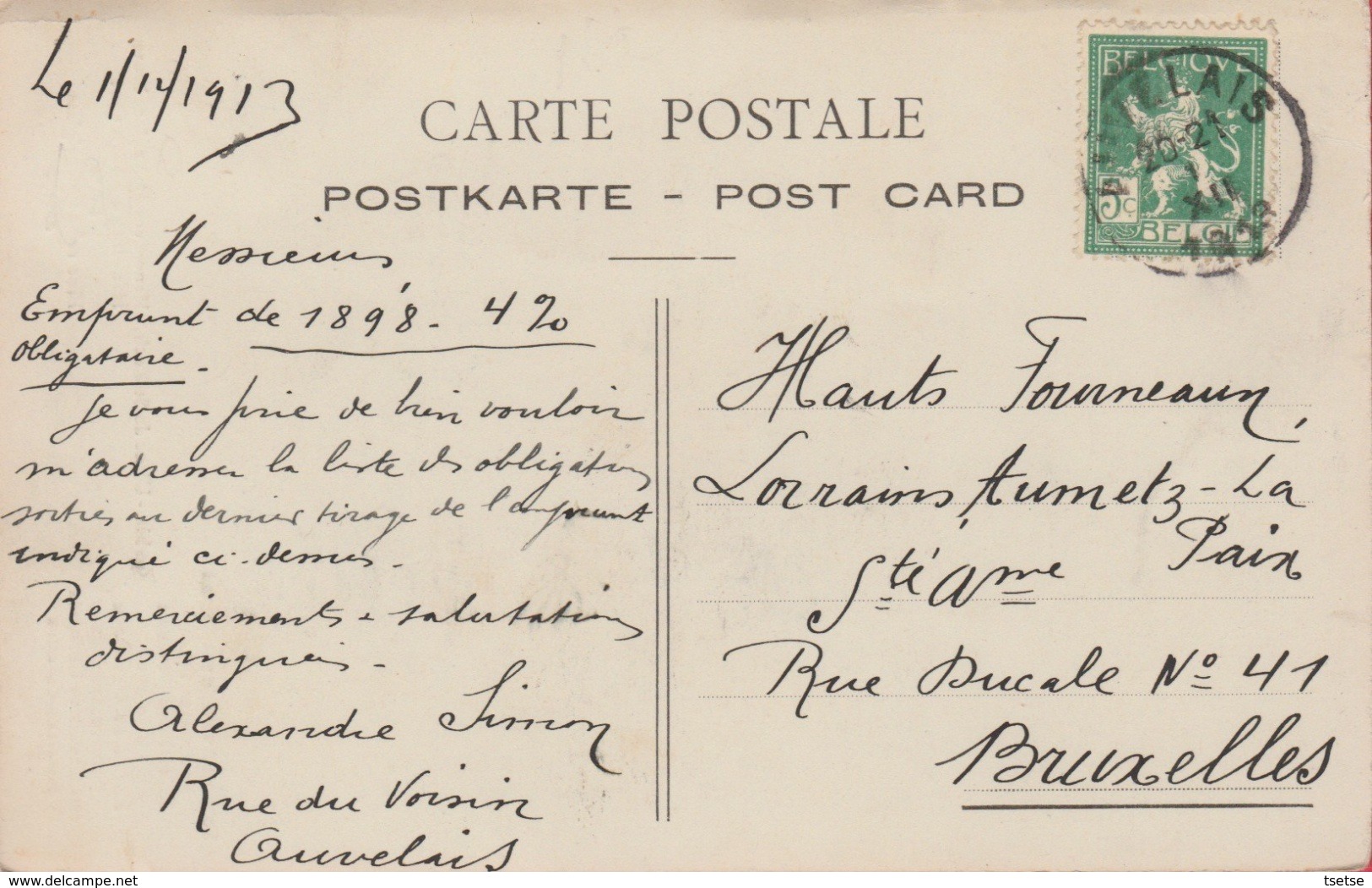 Auvelais Usine De St. Roch ... Manœuvre D'une Glace Brute -1913 ( Voir Verso ) - Sambreville