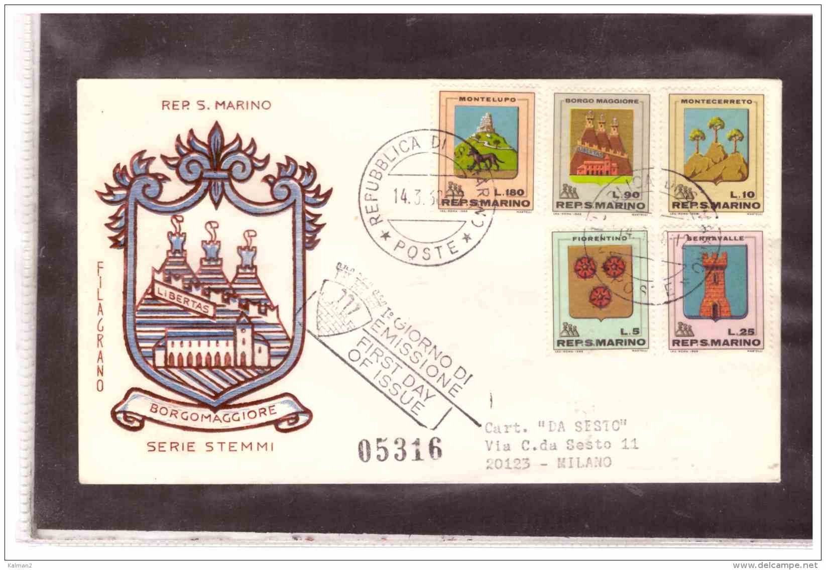 FDC4594   -   SAN MARINO   14.3.68   /   FDC   STEMMI - Francobolli