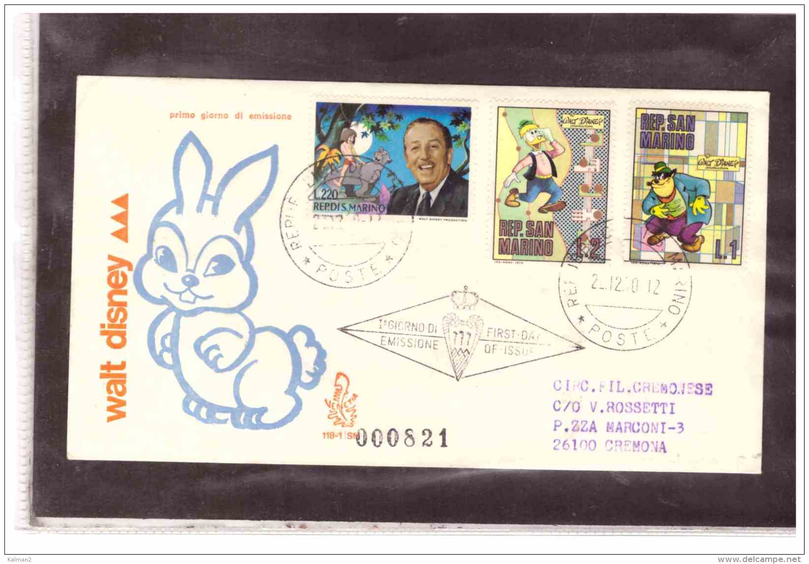 FDC4637   -   SAN MARINO   22.12.70   /   FDC   WALT DISNEY - Disney