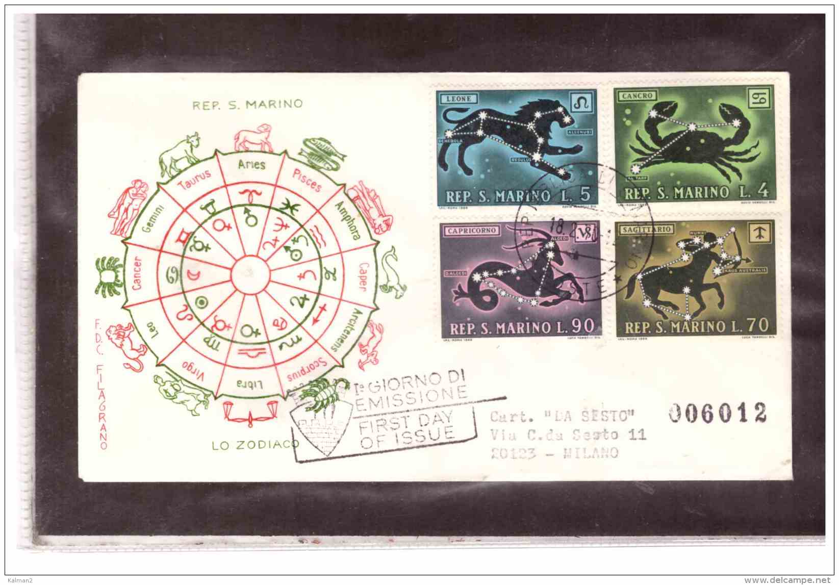 FDC4620   -   SAN MARINO   18.2.70   /   FDC   SEGNI DELLO ZODIACO - Astrologia