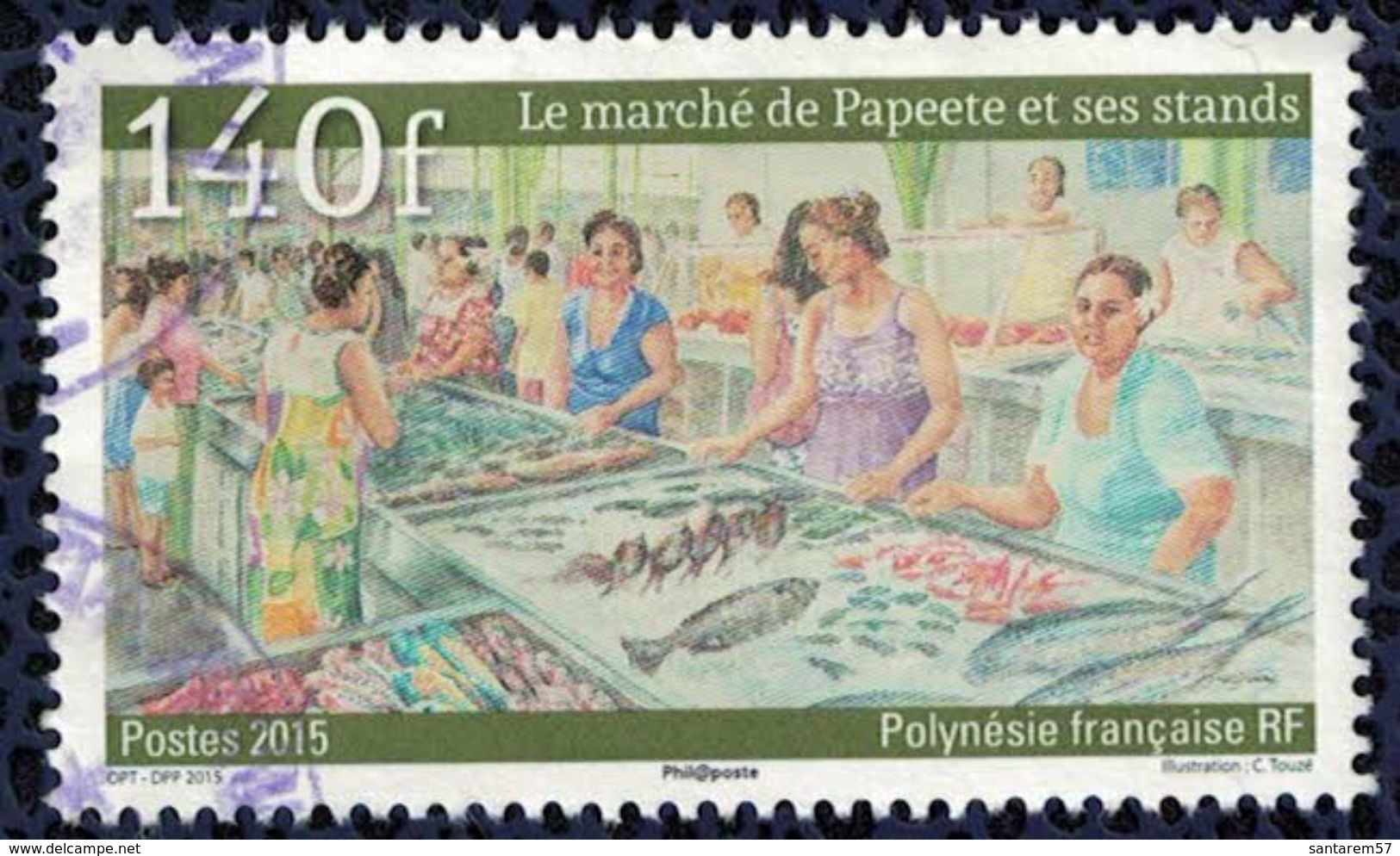 Tahiti 2015 Oblitéré Rond Daté Used Le Marché De Papeete Et Ses Stands SU - Usados