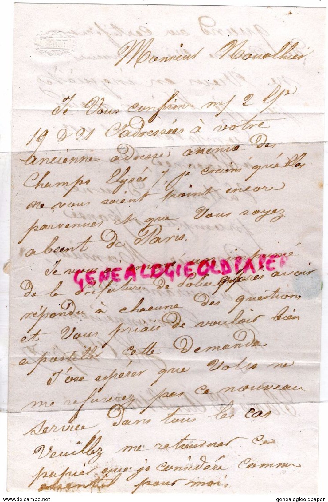 LETTRE EMPIRE DE H. CHAPUT -LIMOGES 10 C -ARMAND NOUALHIER DEPUTE PARIS  1862 - 1849-1876: Période Classique