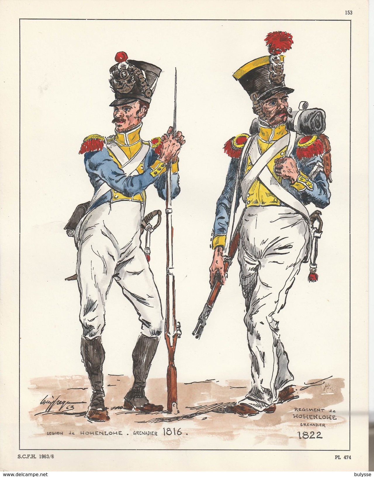 Planche Aquarellee  Legion De Hohenlohe Grenadier 1816 1822 - Uniforms