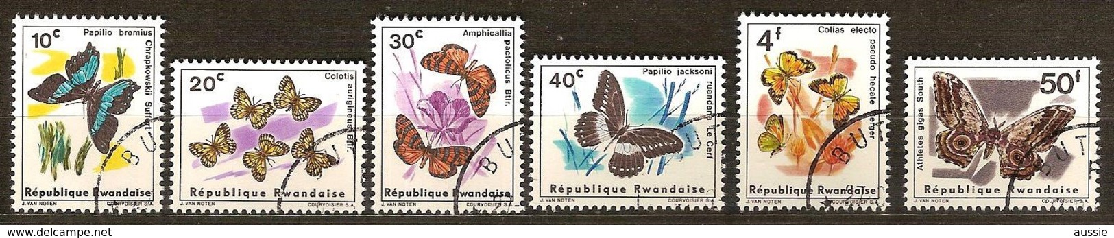 Rwanda 1965 OCBnr. 112-117 (o) Oblitéré Cote 4,25 € Faune  Vlinders Papillons Butterflies - Gebraucht