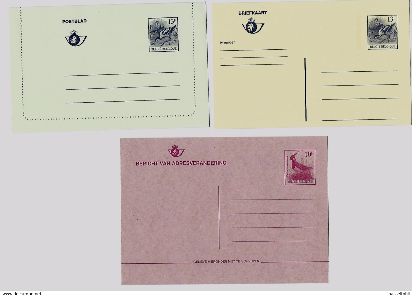 Belgie -Belgique   Postkaart + Postblad 13 F + Adresverandering 10 F - Type BUZIN  3 Stuks - Postfris - Cartes Postales 1951-..