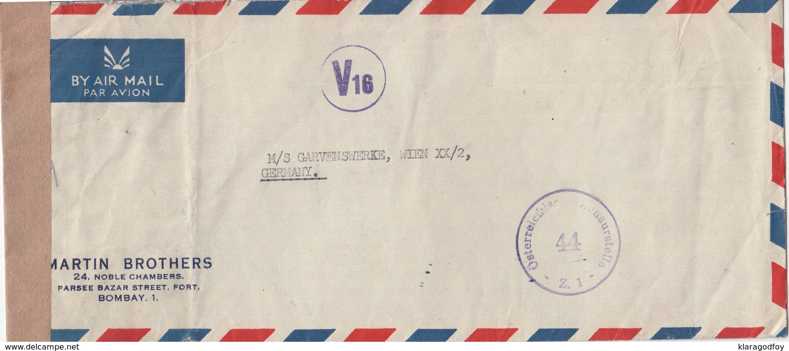 India, Martin Brothers Company Airmail Letter Cover Censored Travelled Bombay Pmk B171025 - 1936-47 King George VI