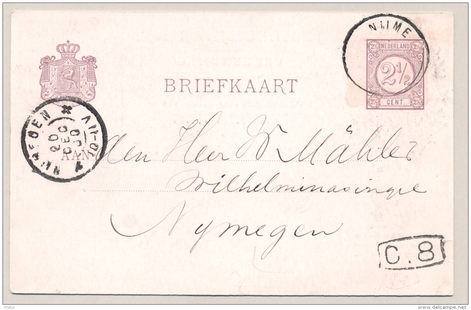 Nederland - 1898 - 2,5 Cent Moed Beleid En Trouw, Briefkaart P33a C.Bisschop - Lokaal Gebruikt Nijmegen - Ganzsachen