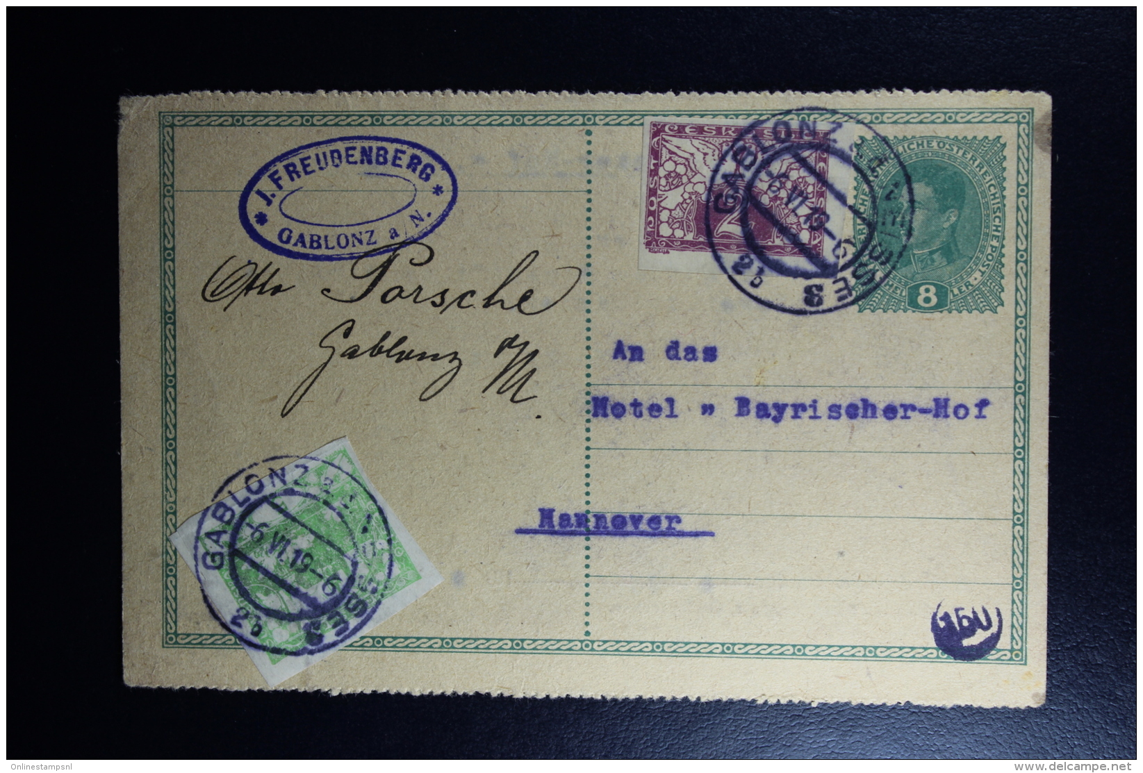 Ceskoslovenko : Post Karte  1919 Gablonz Zu Hannover Deutsland Mit Zusatzfrankatür - Ansichtskarten