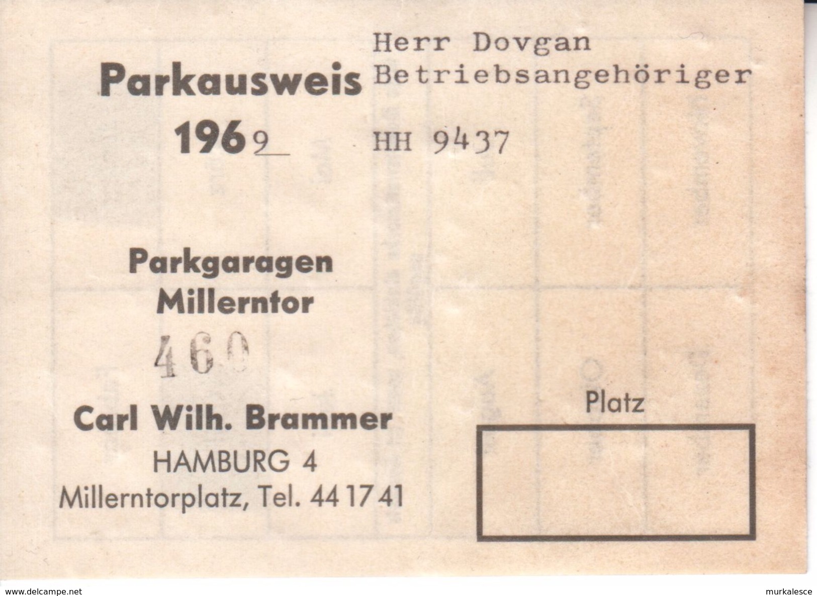 0418   PARKAUSWEIS    MERCEDES   HAMBURG  1969 - LKW