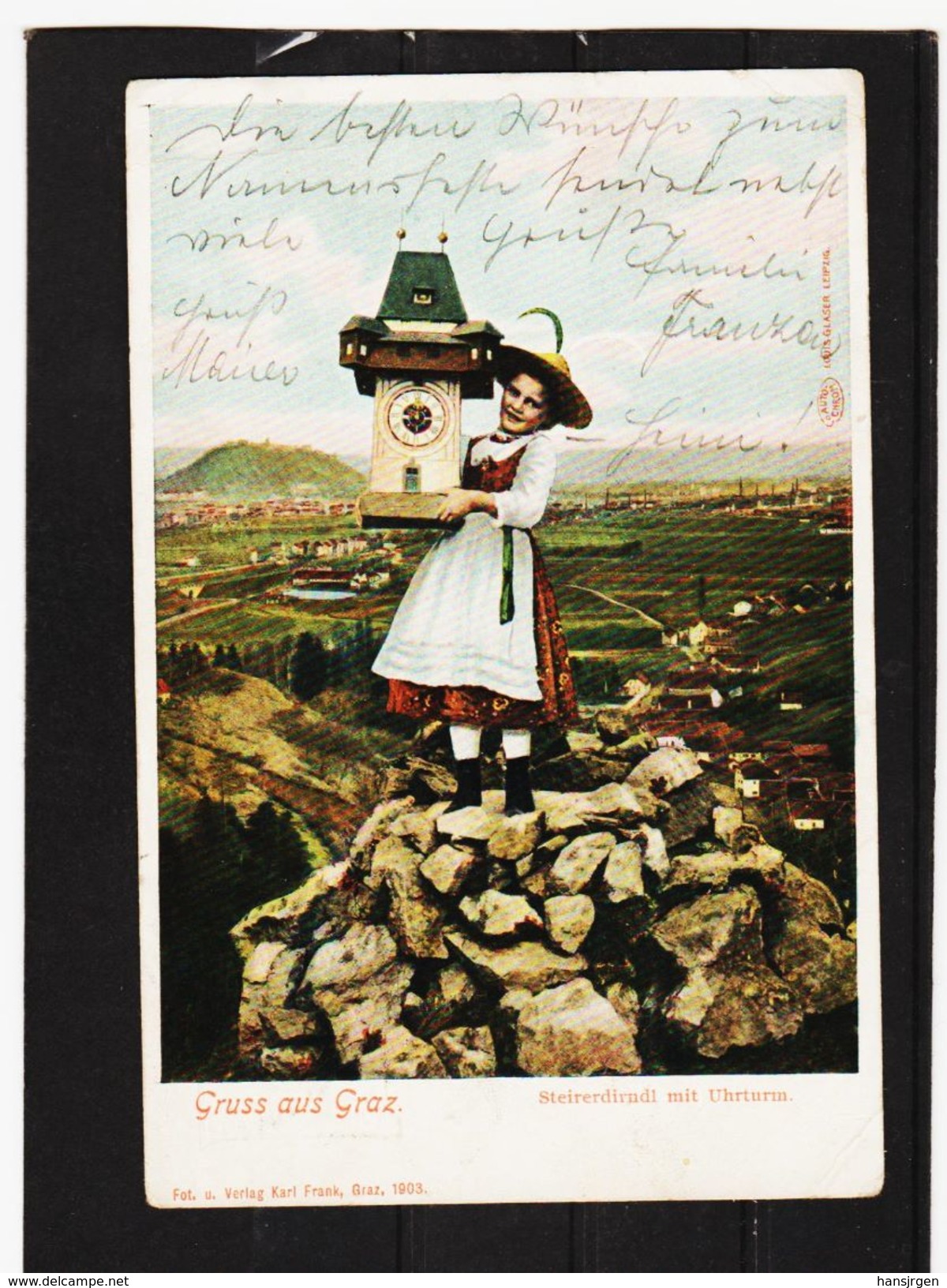 LKW140 POSTKARTE JAHR 1903 GRUSS Aus GRAZ STEIRERDIRNDL Mit UHRTURM GEBRAUCHT SIEHE ABBILDUNG - Graz