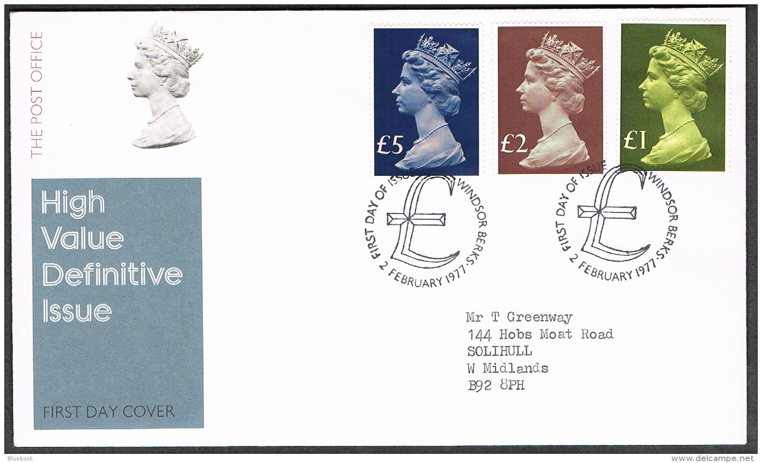 RB 1172 - GB 1977 - Large Machins Stamps &pound;1 - &pound;5 FDC First Day Cover - Windsor Cancel - 1971-1980 Decimal Issues