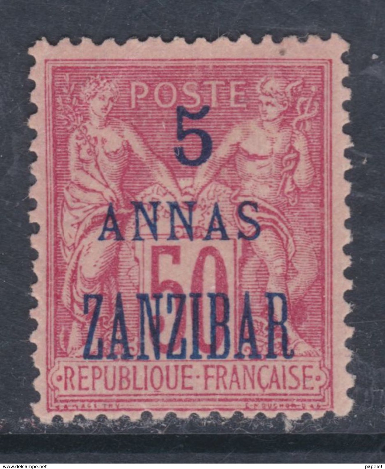 Zanzibar N° 28 (.) : 5 Annas  Sur 50 C. Rose Type II Neuf Sans Gomme Trace De Charnière Sinon TB - Nuevos